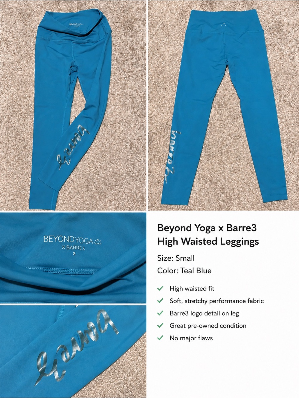 Beyond Yoga Teal Blue High-Waisted Barre3 Leggings